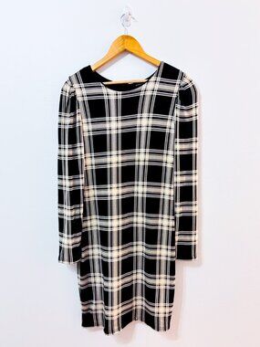 LE CHATEAU Black Plaid Tailored Fitted Midi Office Work Dress Medium